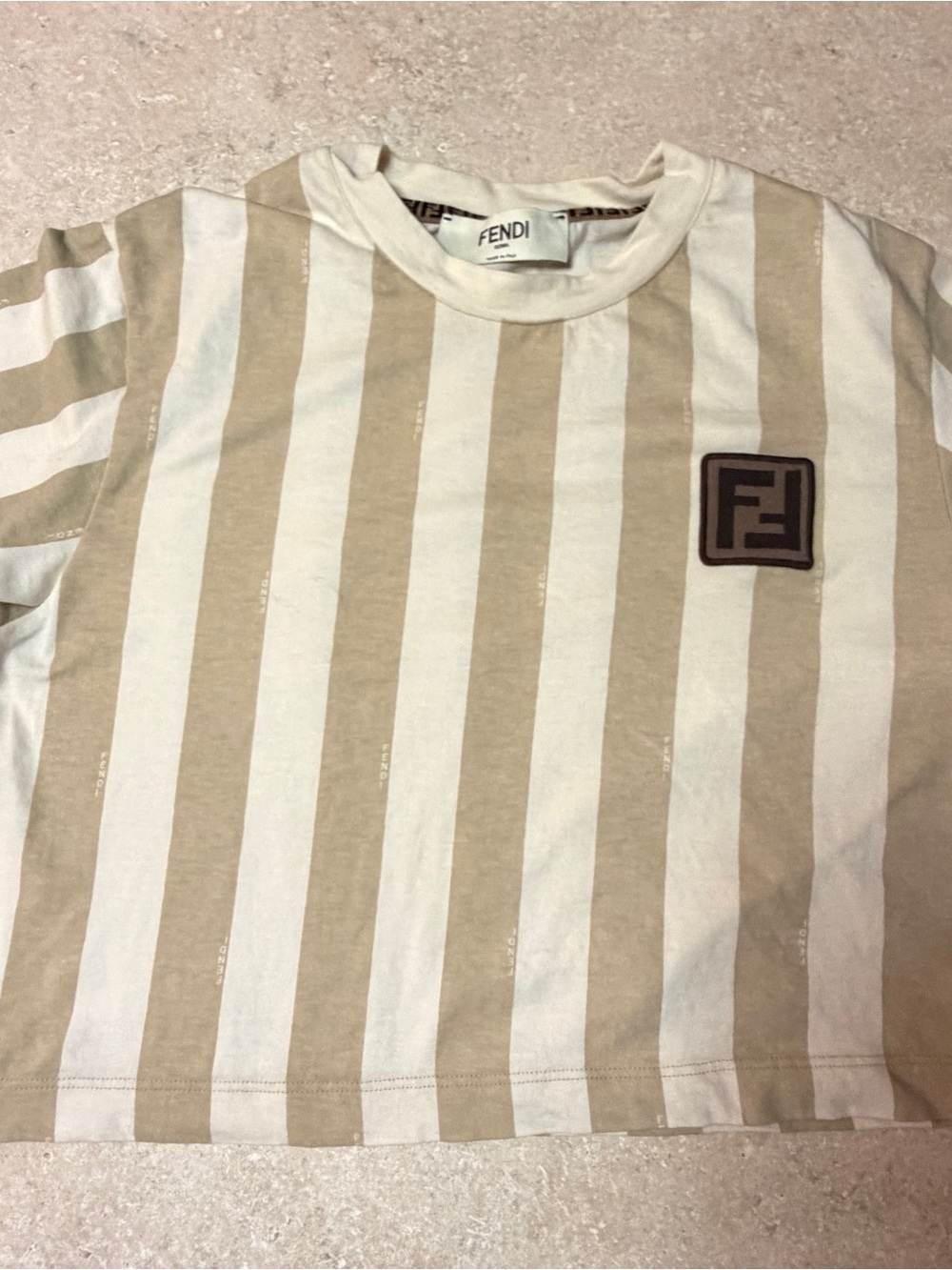 Modern Fendi Beige & White Striped Logo Crop Tee xs